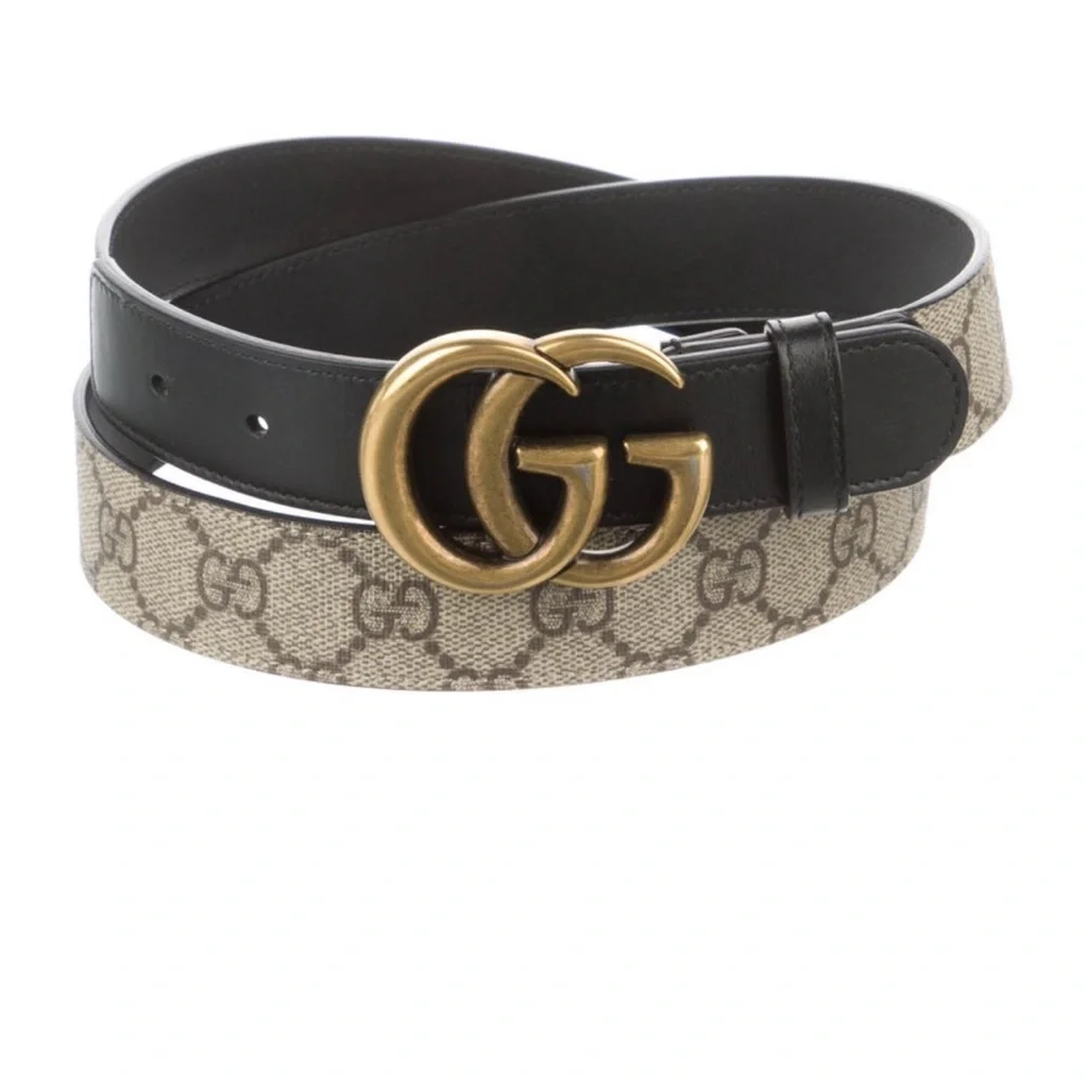 Gucci Women’s Brass Buckle Black Leather Logo Belt Size M - Picture 1 of 3
